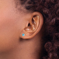 14k White Gold 4mm Princess Cut Blue Topaz Earrings-XE60WBT