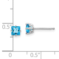 14k White Gold 4mm Princess Cut Blue Topaz Earrings-XE60WBT