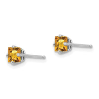 14k White Gold 4mm Princess Cut Citrine Earrings-XE60WCI