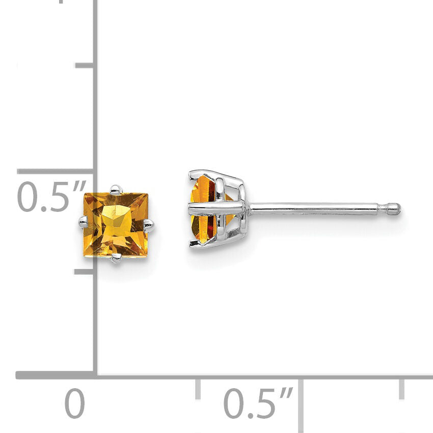 14k White Gold 4mm Princess Cut Citrine Earrings-XE60WCI