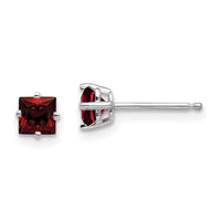 14k White Gold 4mm Princess Cut Garnet Earrings-XE60WGA