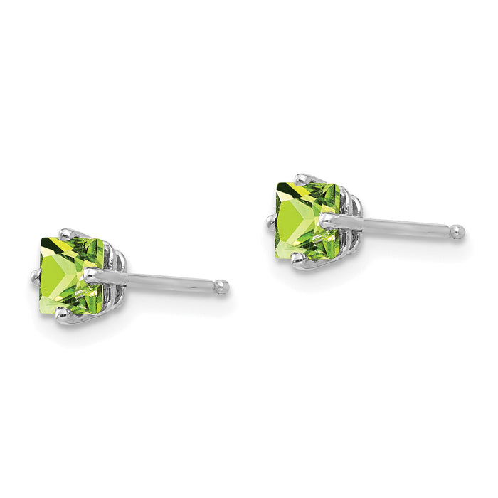 14k White Gold 4mm Square Step Cut Peridot Earrings-XE60WPE