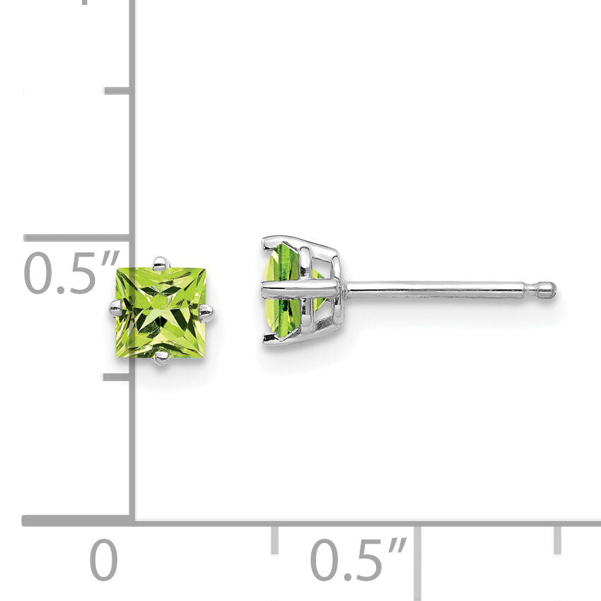 14k White Gold 4mm Square Step Cut Peridot Earrings-XE60WPE