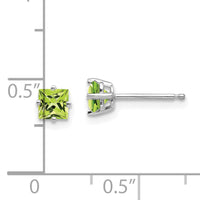 14k White Gold 4mm Square Step Cut Peridot Earrings-XE60WPE