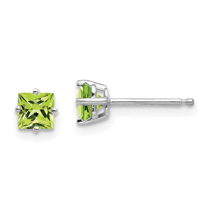 14k White Gold 4mm Square Step Cut Peridot Earrings-XE60WPE