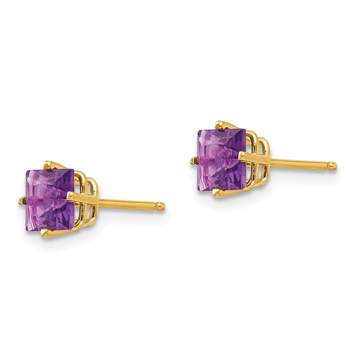 14k 5mm Princess Cut Amethyst Earrings-XE61AM
