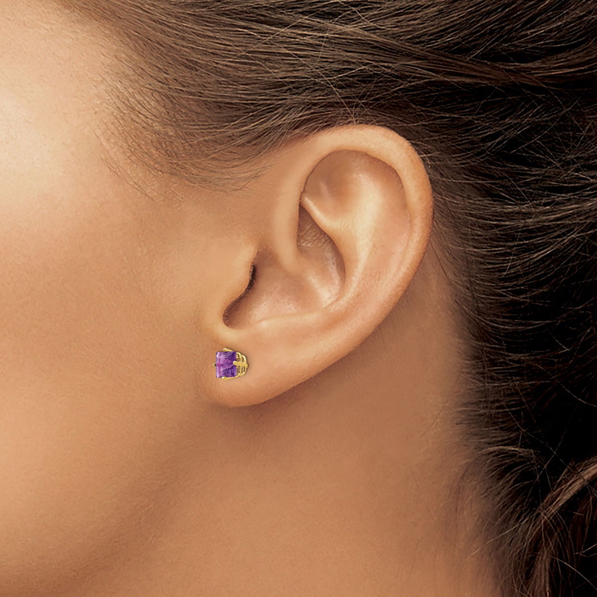 14k 5mm Princess Cut Amethyst Earrings-XE61AM