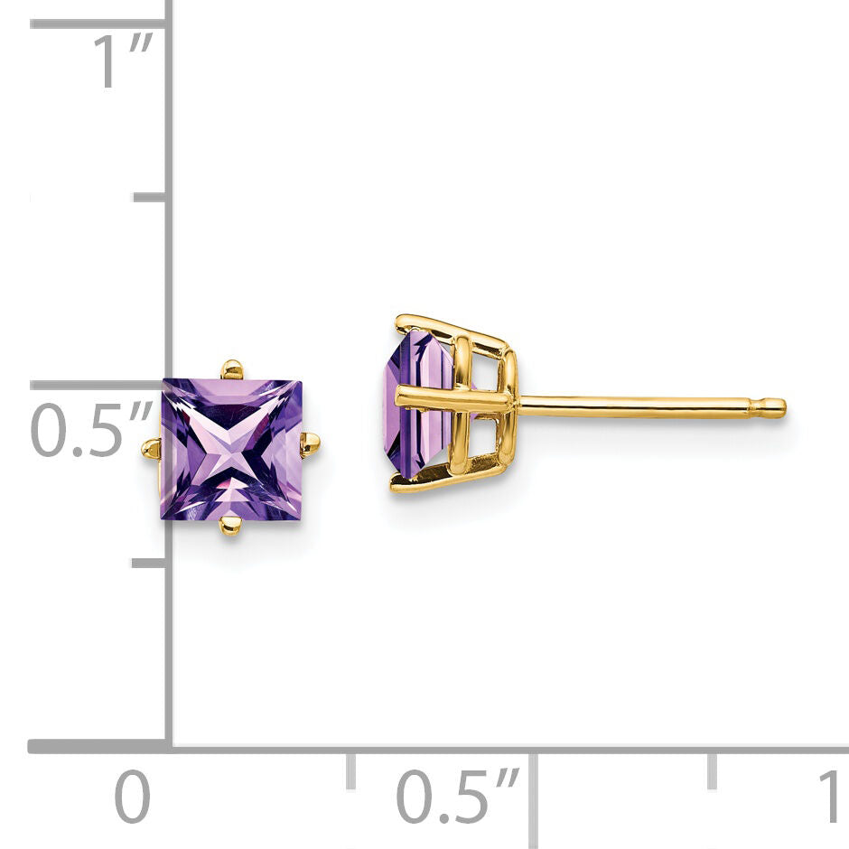 14k 5mm Princess Cut Amethyst Earrings-XE61AM