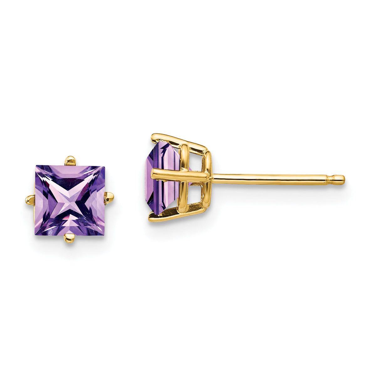 14k 5mm Princess Cut Amethyst Earrings-XE61AM