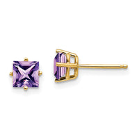 14k 5mm Princess Cut Amethyst Earrings-XE61AM