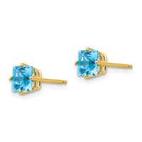 14k 5mm Princess Cut Blue Topaz Earrings-XE61BT