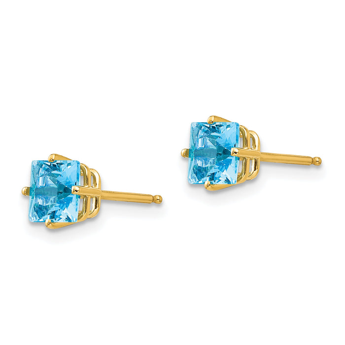 14k 5mm Princess Cut Blue Topaz Earrings-XE61BT