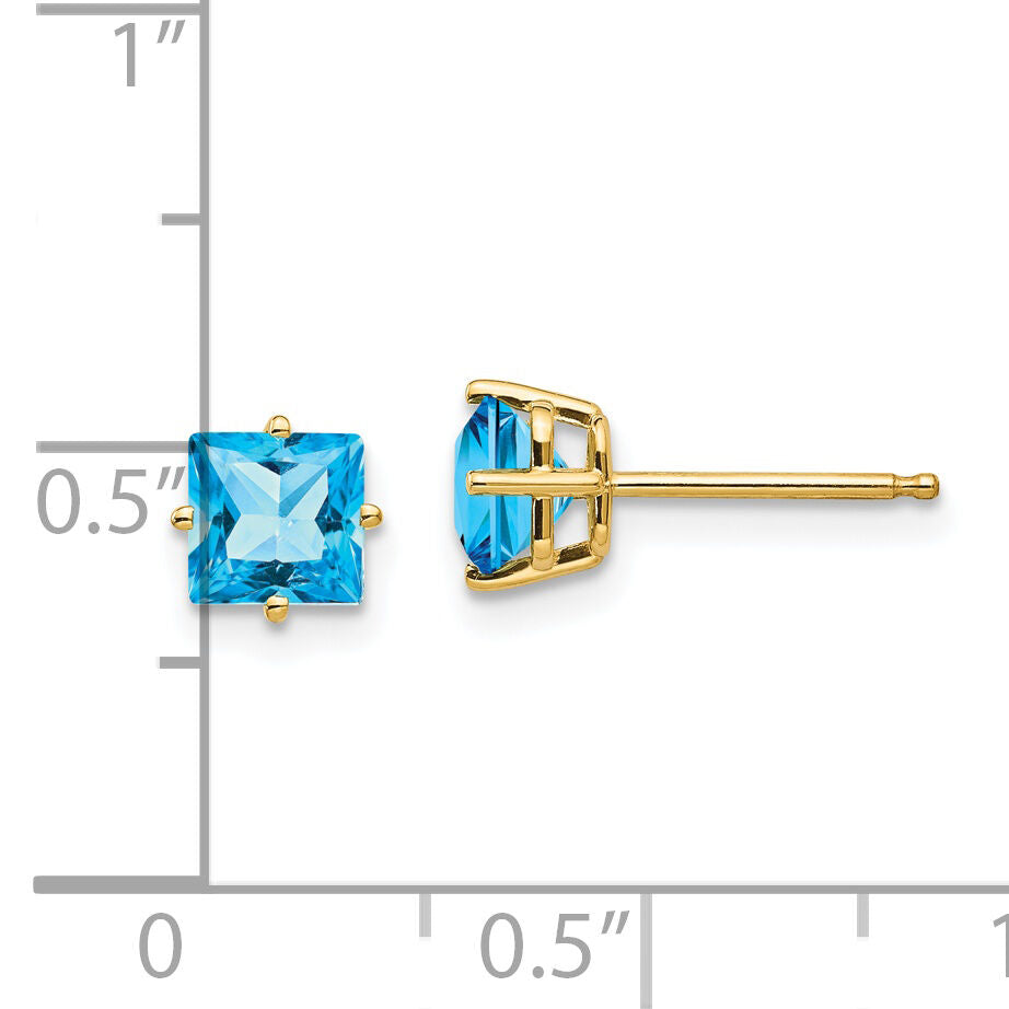 14k 5mm Princess Cut Blue Topaz Earrings-XE61BT