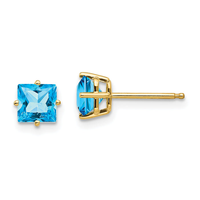 14k 5mm Princess Cut Blue Topaz Earrings-XE61BT