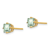 14k 5mm Square Checker-Cut Green Quartz Earrings-XE61CG