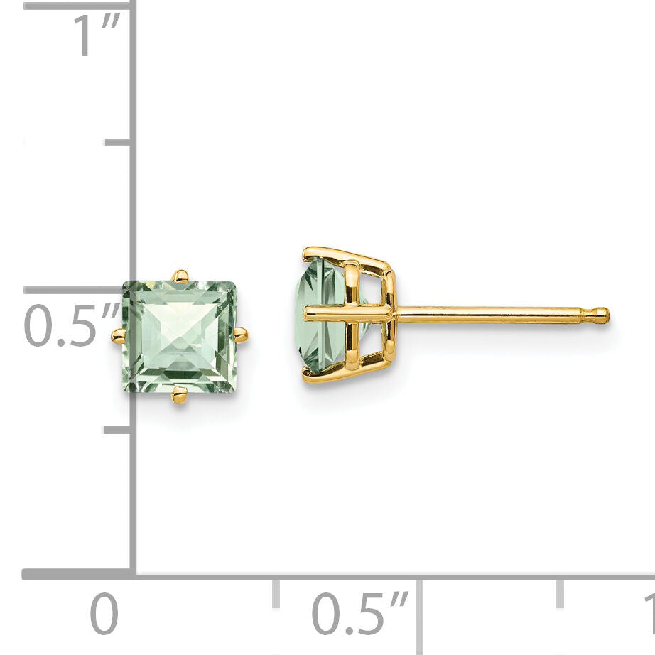 14k 5mm Square Checker-Cut Green Quartz Earrings-XE61CG