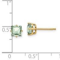 14k 5mm Square Checker-Cut Green Quartz Earrings-XE61CG