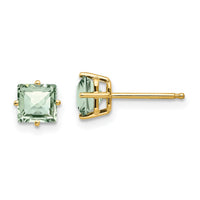 14k 5mm Square Checker-Cut Green Quartz Earrings-XE61CG