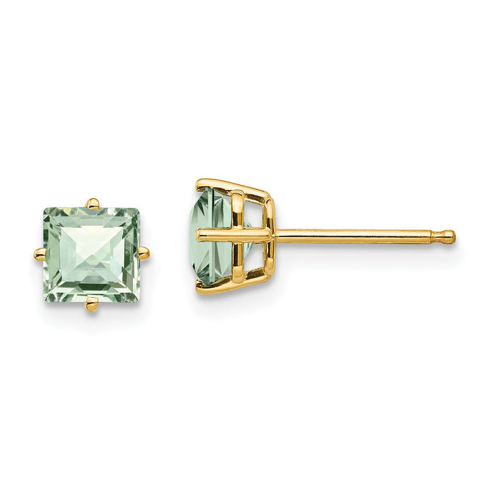 14k 5mm Square Checker-Cut Green Quartz Earrings-XE61CG