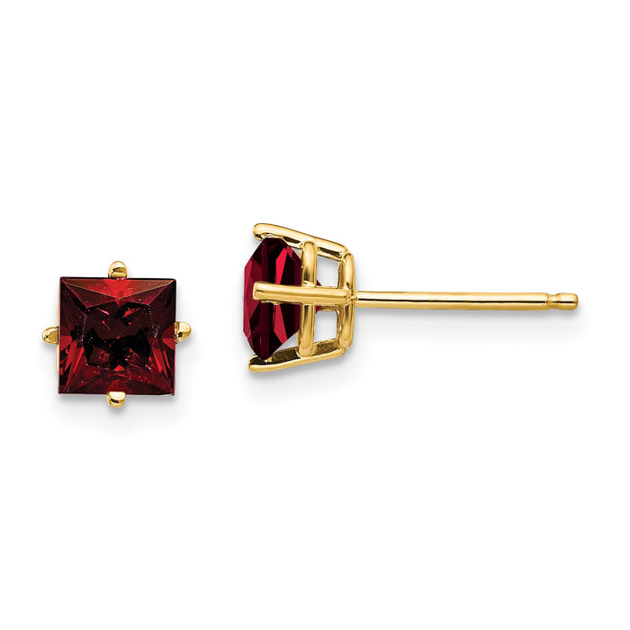 14k 5mm Princess Cut Garnet Earrings-XE61GA
