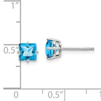 14k White Gold 5mm Princess Cut Blue Topaz Earrings-XE61WBT