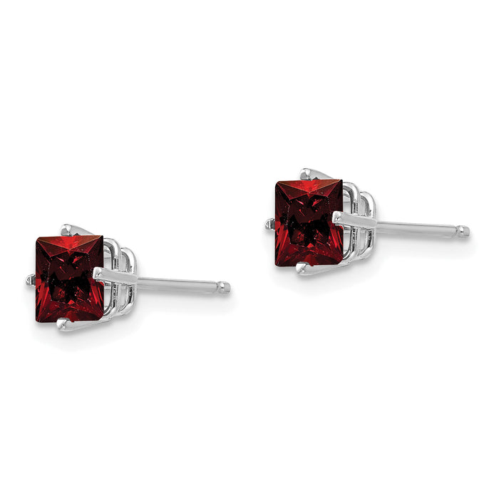 14k White Gold 5mm Princess Cut Garnet Earrings-XE61WGA