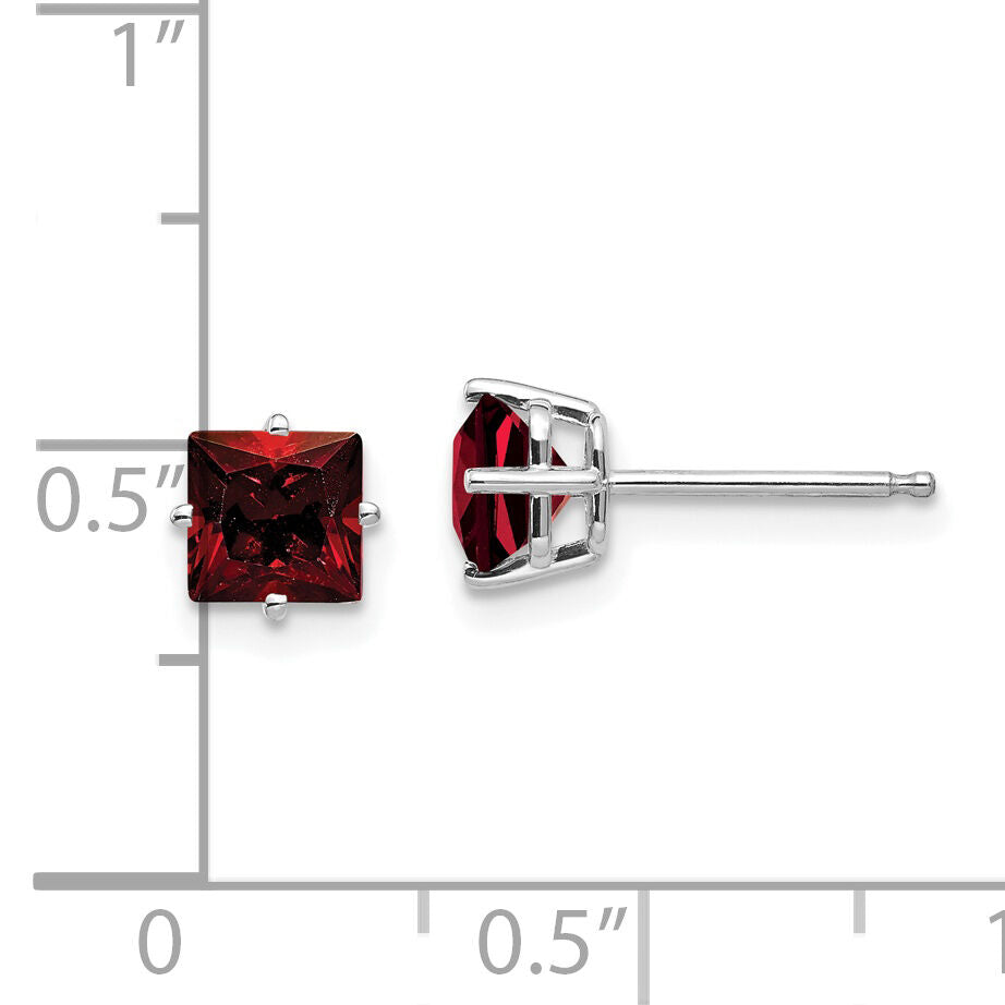 14k White Gold 5mm Princess Cut Garnet Earrings-XE61WGA
