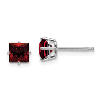 14k White Gold 5mm Princess Cut Garnet Earrings-XE61WGA
