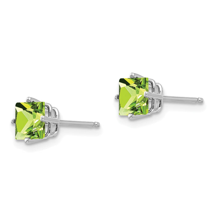 14k White Gold 5mm Square Step Cut Peridot Earrings-XE61WPE