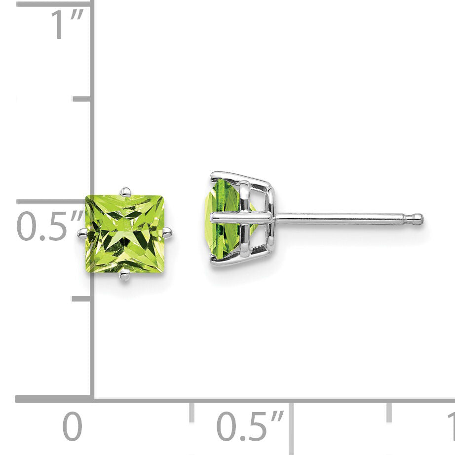 14k White Gold 5mm Square Step Cut Peridot Earrings-XE61WPE