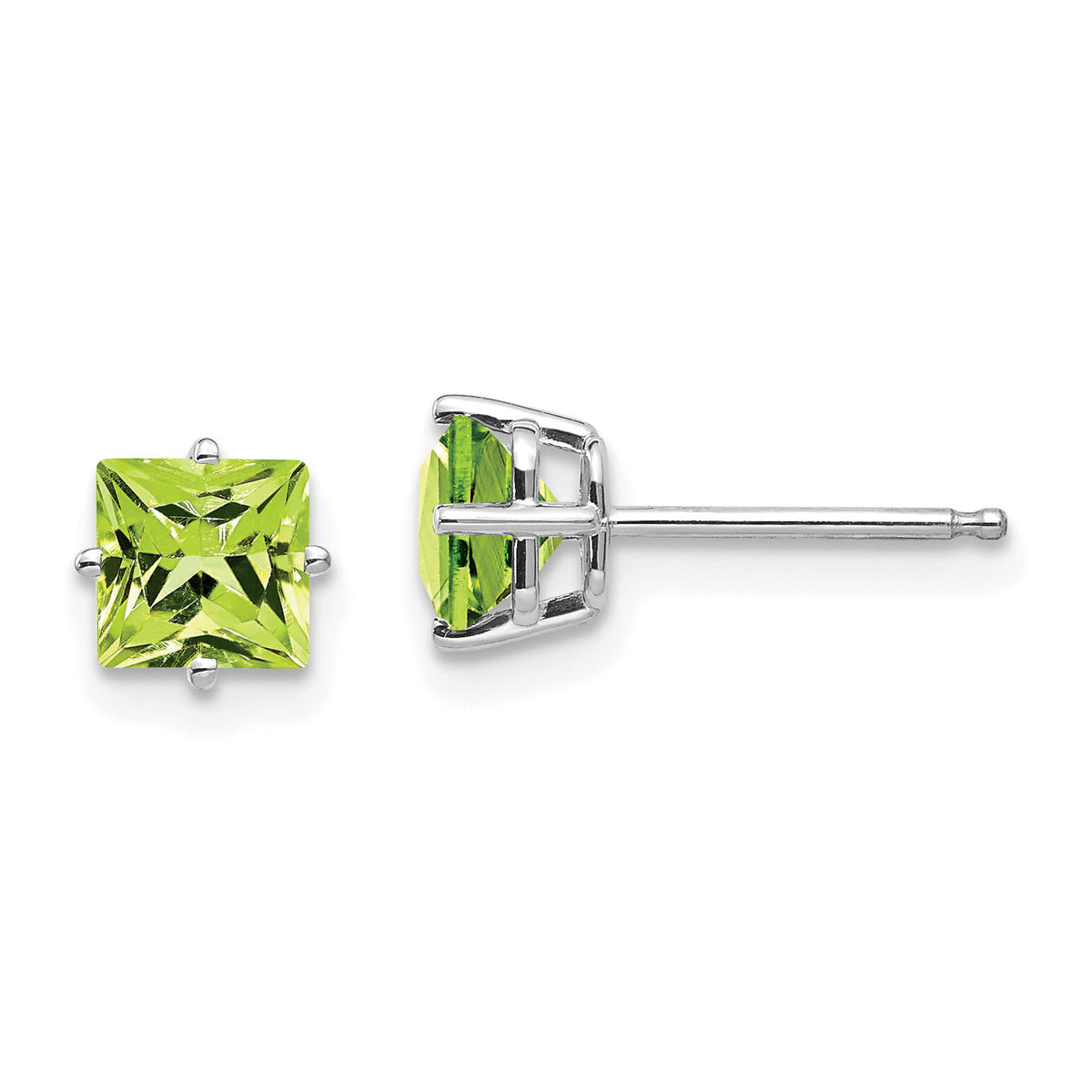 14k White Gold 5mm Square Step Cut Peridot Earrings-XE61WPE