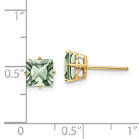 14k 6mm Square Green Quartz Earrings-XE62AG