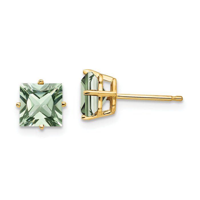 14k 6mm Square Green Quartz Earrings-XE62AG