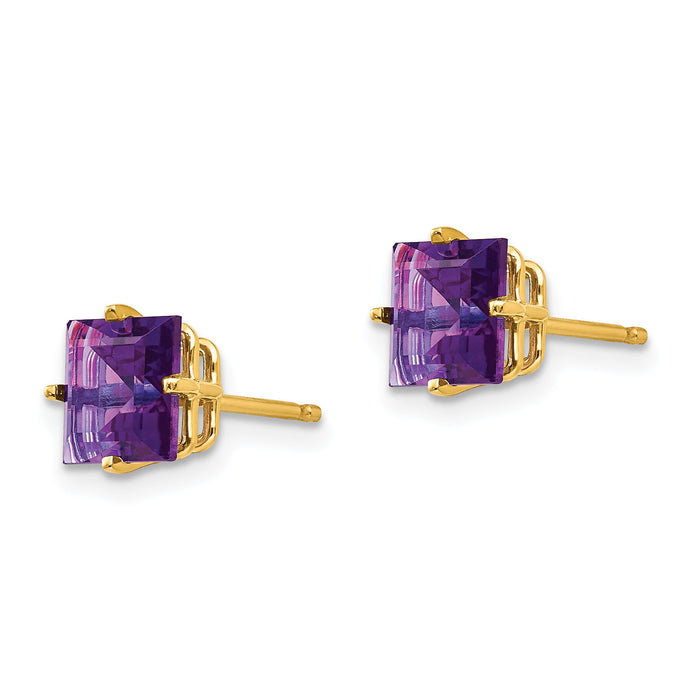 14k 6mm Princess Cut Amethyst Earrings-XE62AM