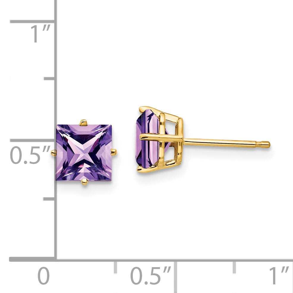 14k 6mm Princess Cut Amethyst Earrings-XE62AM