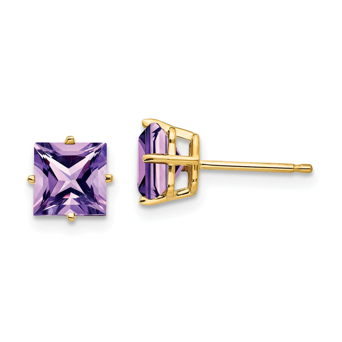 14k 6mm Princess Cut Amethyst Earrings-XE62AM