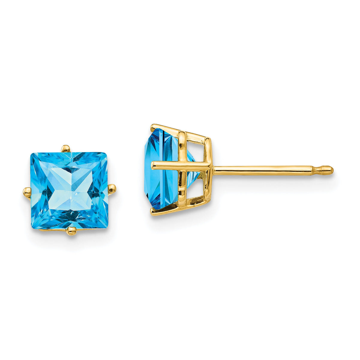 14k 6mm Princess Cut Blue Topaz Earrings-XE62BT