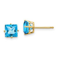 14k 6mm Princess Cut Blue Topaz Earrings-XE62BT