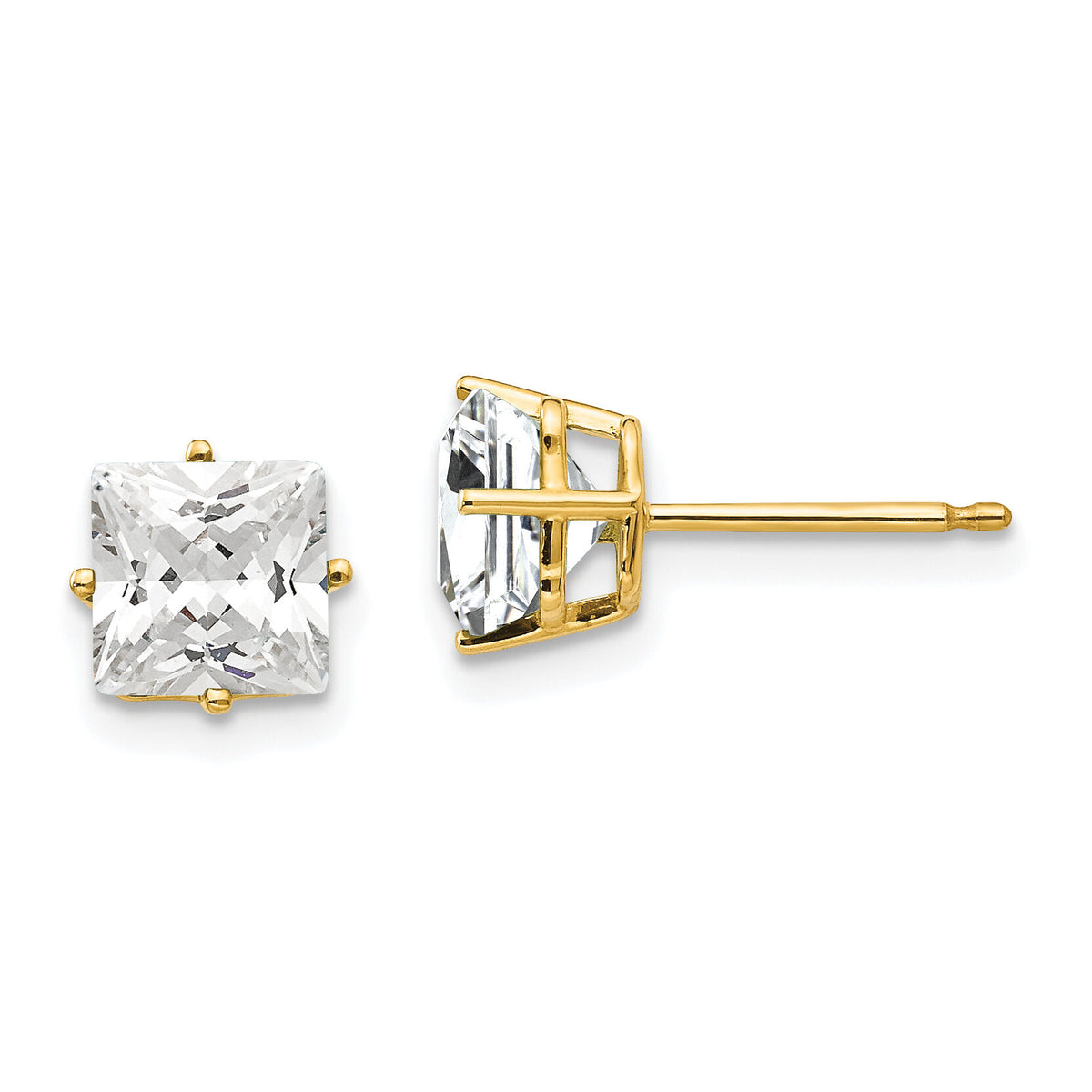 14k 6mm Princess Cut Cubic Zirconia Earrings-XE62CZ