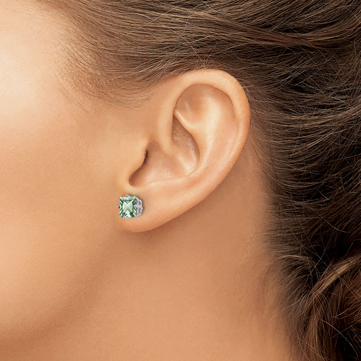 14kw 6mm Square Green Quartz Earrings-XE62WAG