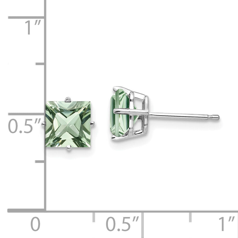 14kw 6mm Square Green Quartz Earrings-XE62WAG