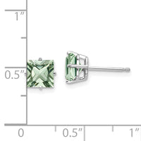 14kw 6mm Square Green Quartz Earrings-XE62WAG