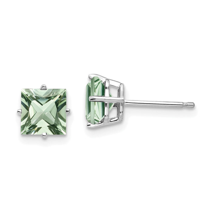 14kw 6mm Square Green Quartz Earrings-XE62WAG