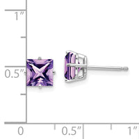 14k White Gold 6mm Princess Cut Amethyst Earrings-XE62WAM