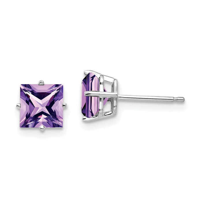 14k White Gold 6mm Princess Cut Amethyst Earrings-XE62WAM