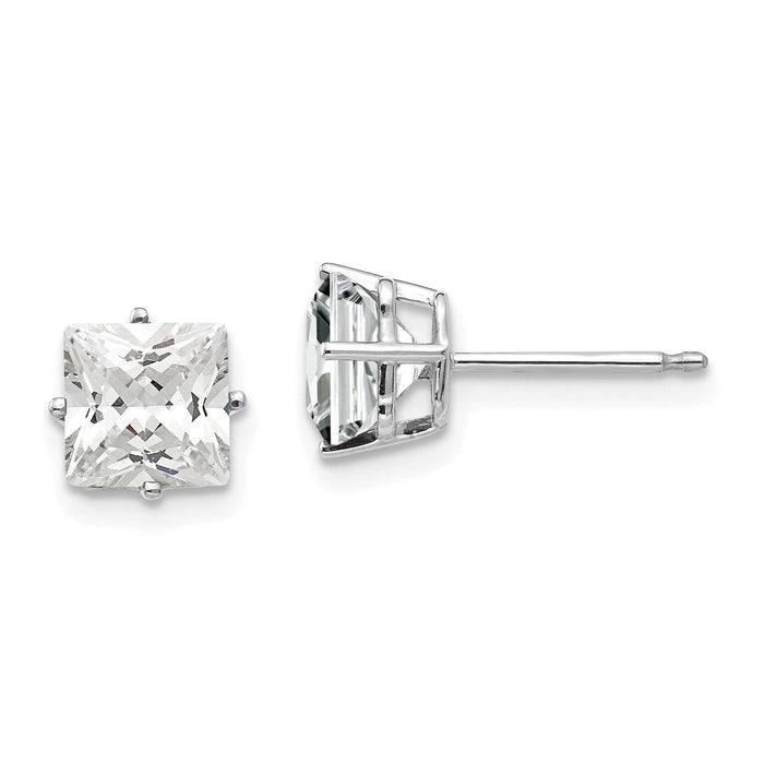 14k White Gold 6mm Princess Cut Cubic Zirconia Earrings-XE62WCZ