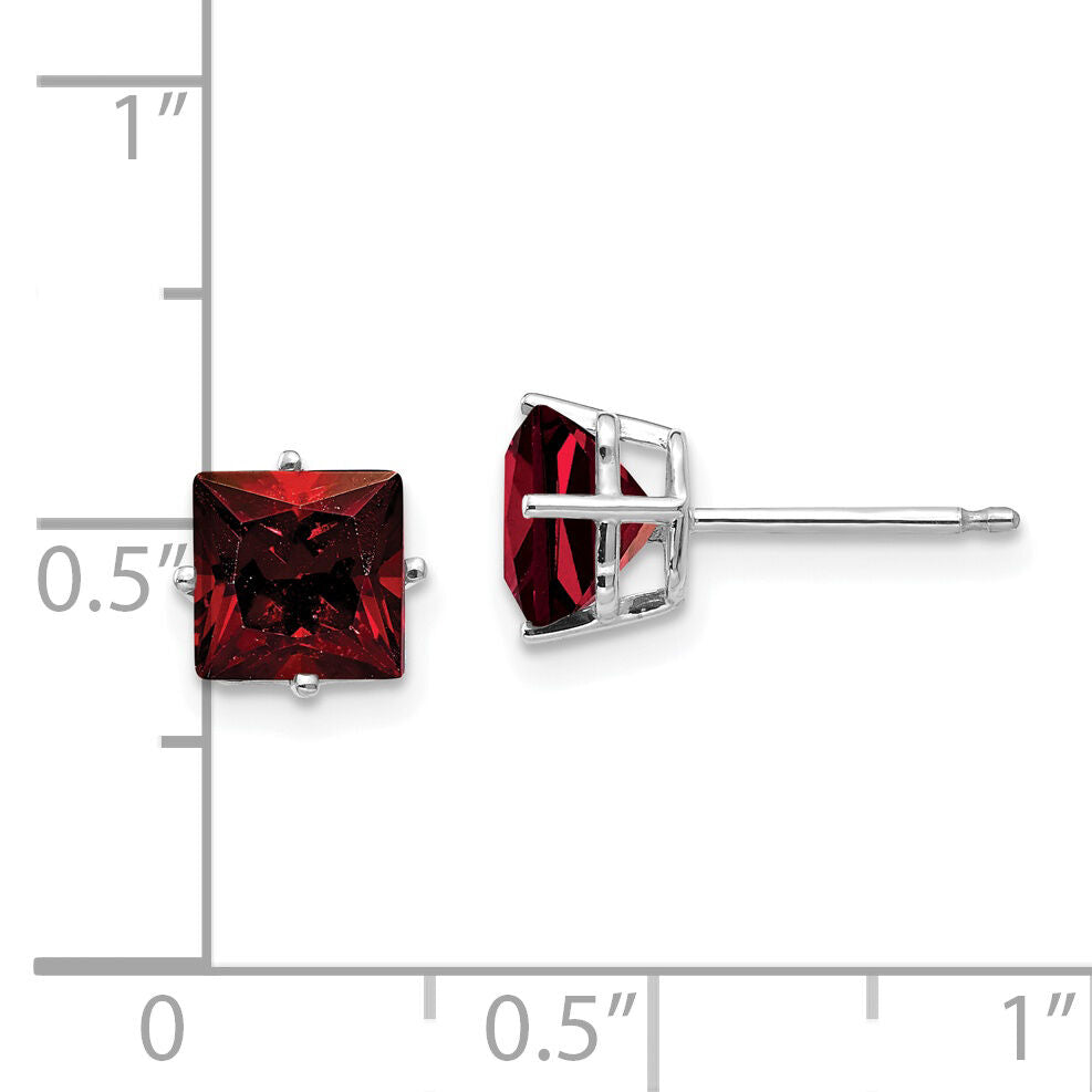 14k White Gold 6mm Princess Cut Garnet Earrings-XE62WGA
