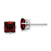14k White Gold 6mm Princess Cut Garnet Earrings-XE62WGA