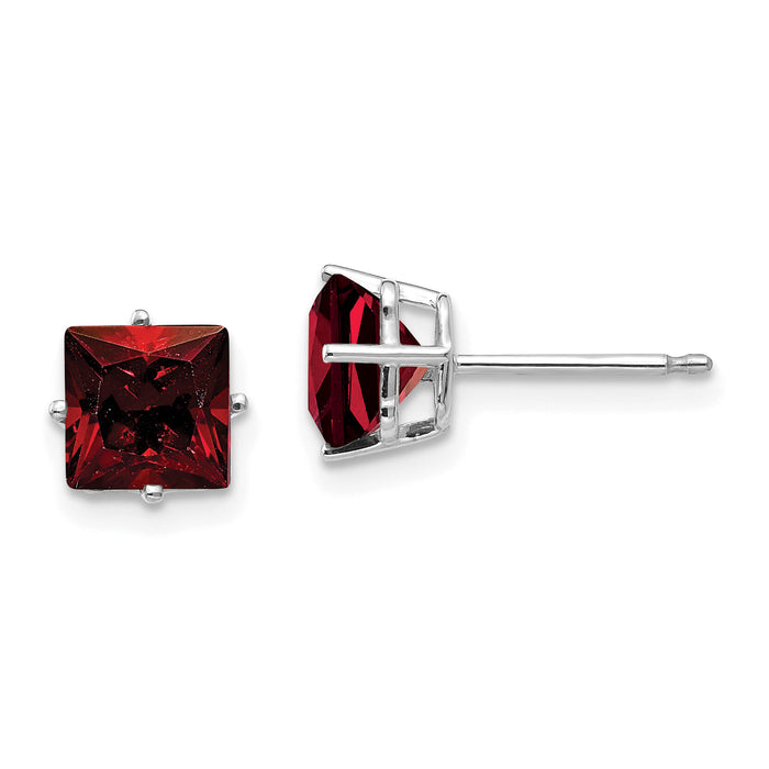 14k White Gold 6mm Princess Cut Garnet Earrings-XE62WGA