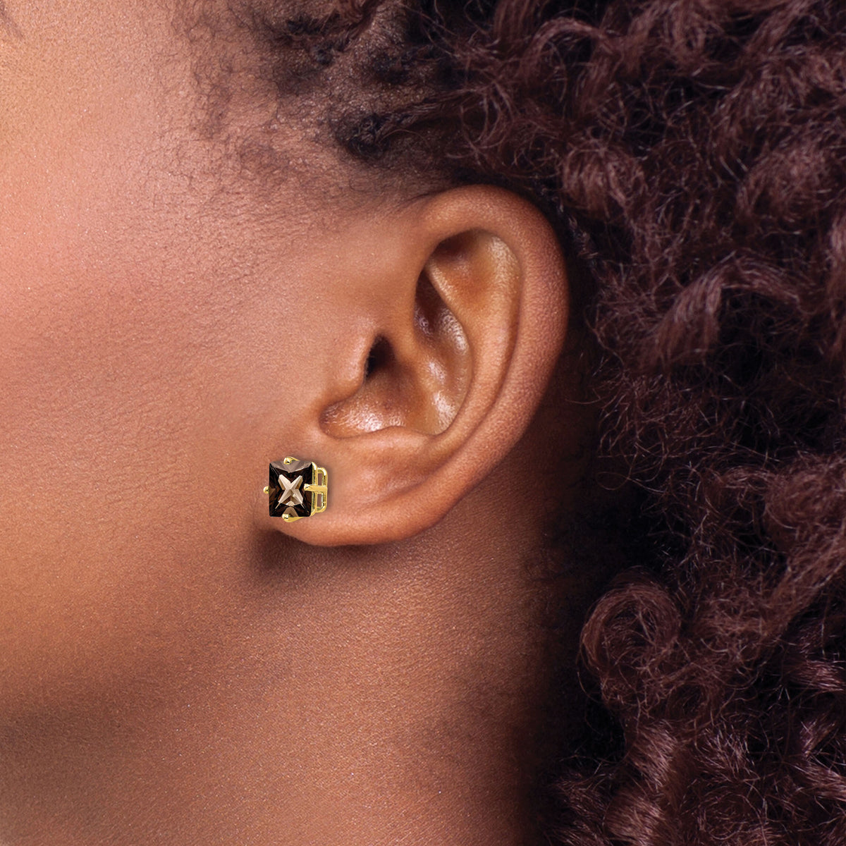 14k 7mm Square Checker-Cut Smoky Quartz Earrings-XE63CQ